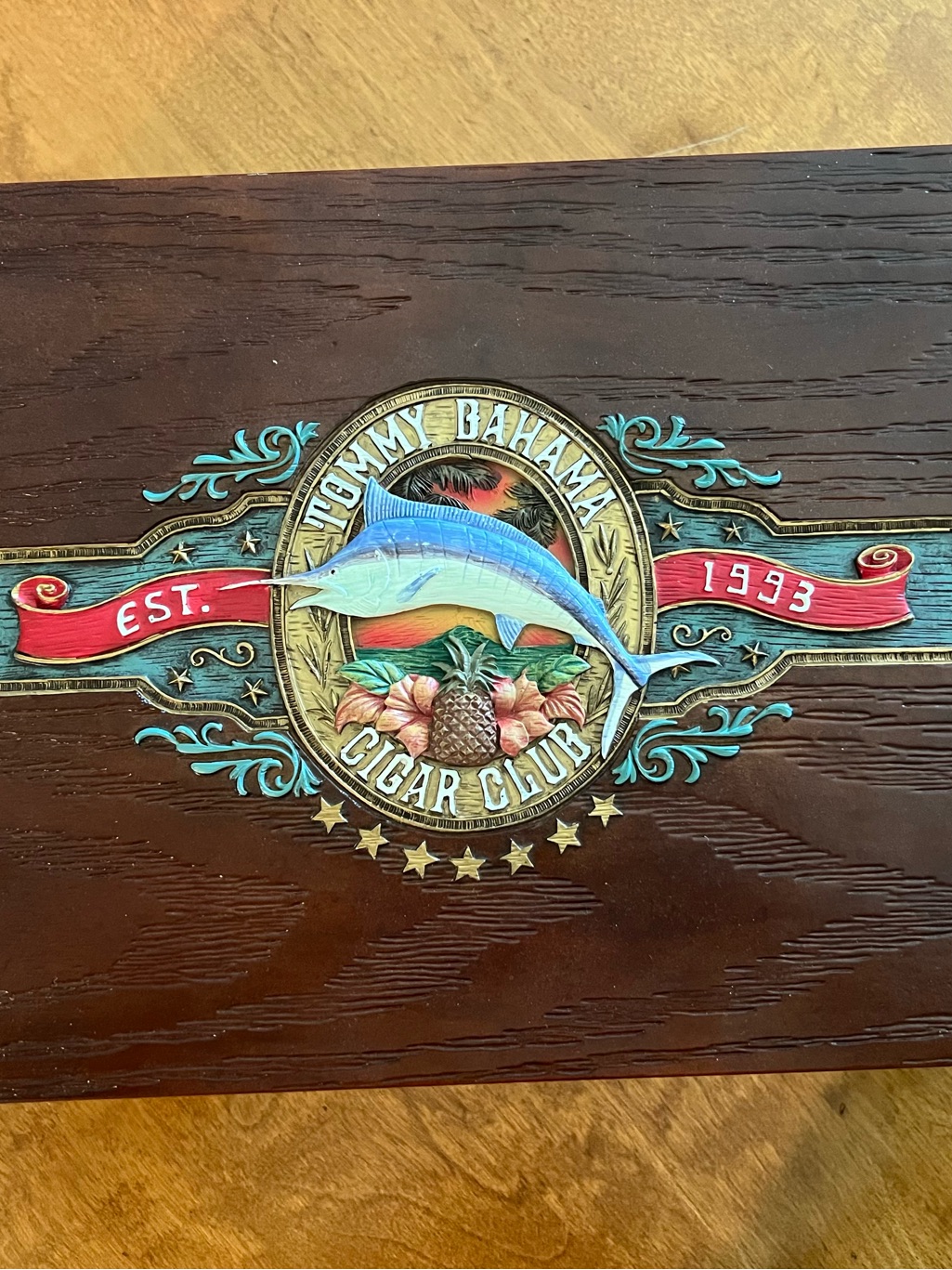 Tommy Bahama Tropical Crest Wooden Box - Brown, Blue, Red, Green